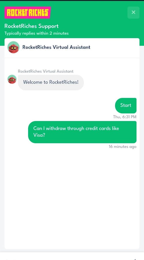 testing rocket riches live customer support