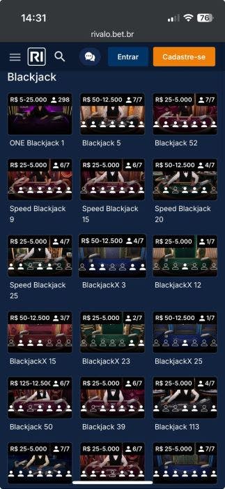 Rivalo Brasil blackjack