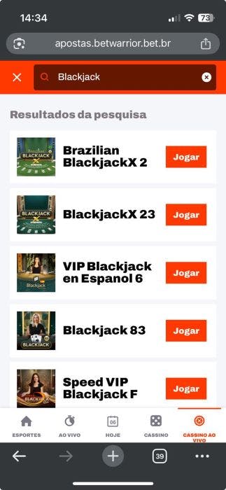 Betwarrior Brasil blackjack