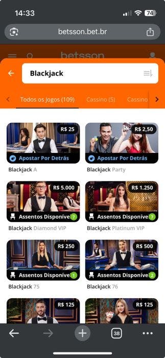 Betsson Brasil blackjack