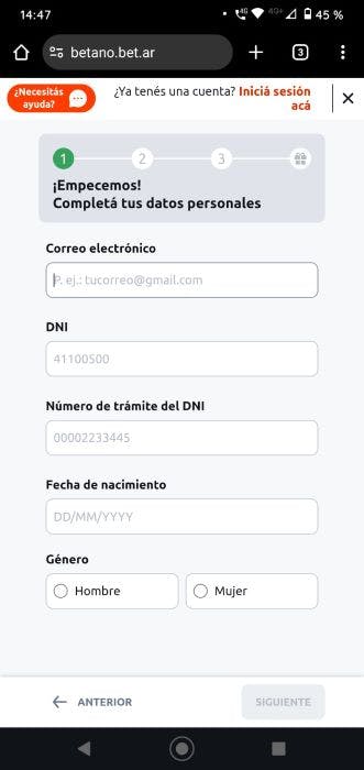 Betano Argentina Registro 3