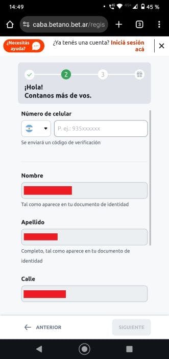 Betano Argentina Registro 4