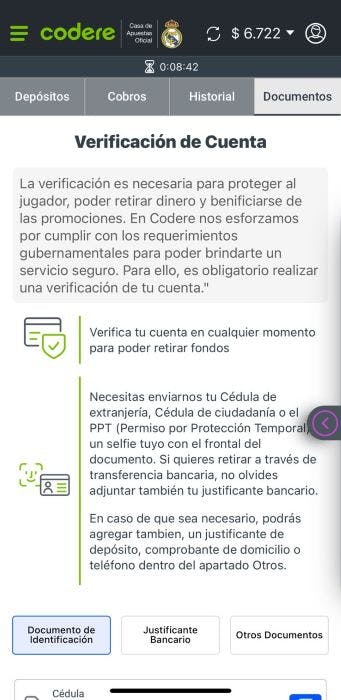 Codere Colombia verificación 1