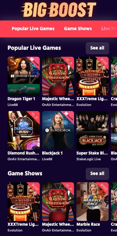 big boost live casino games