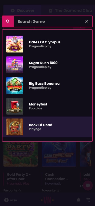 vegas now games search function