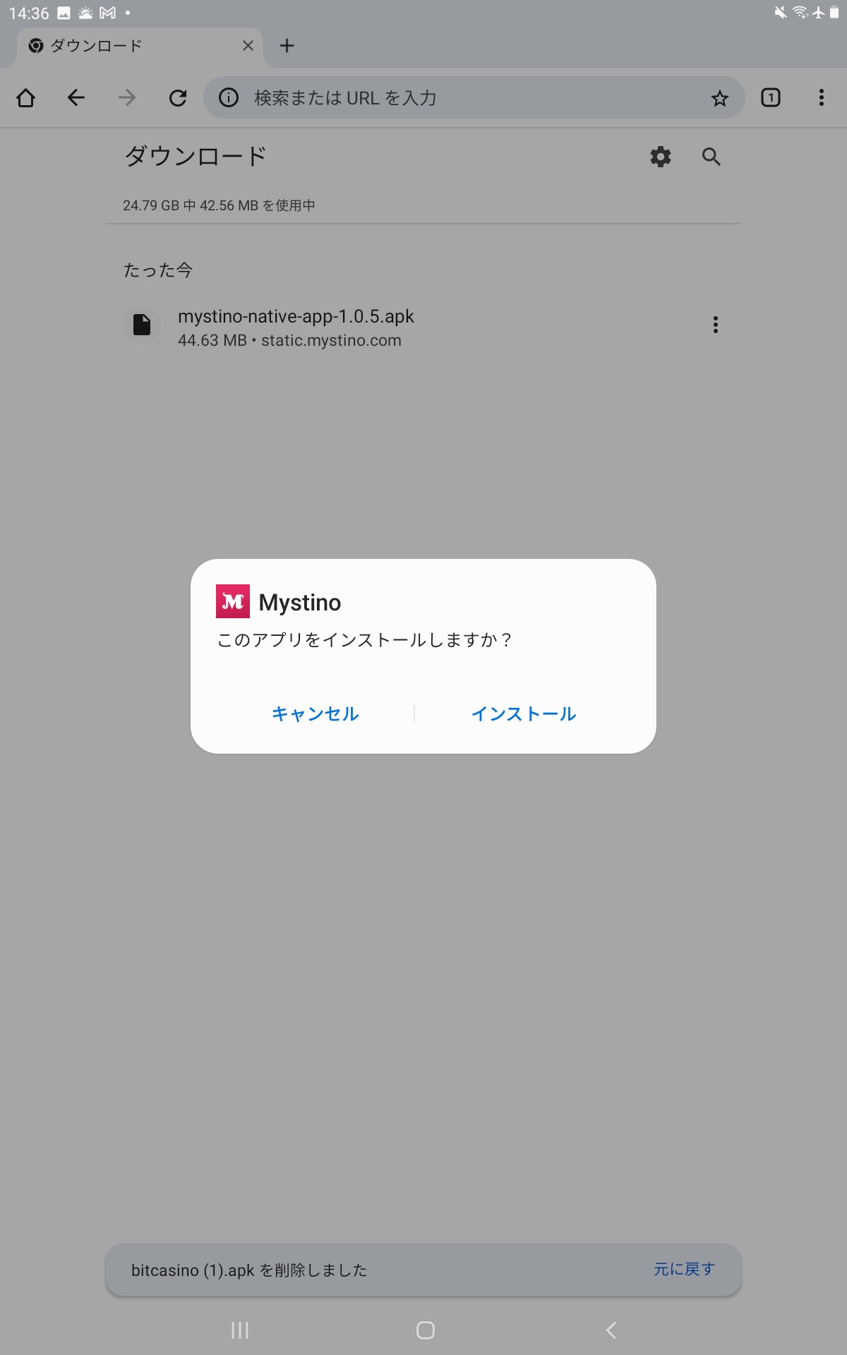 ブラウザに戻ってインストールを開始する