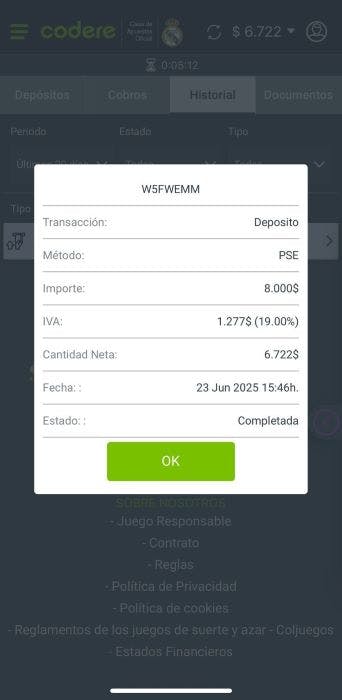 Codere Colombia depositar 7