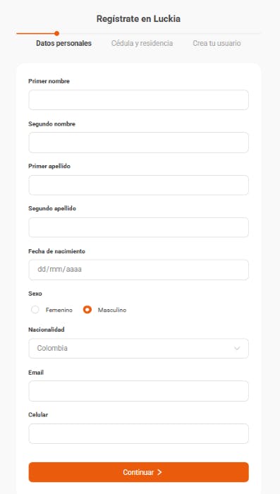 Luckia Colombia - registrarse 1
