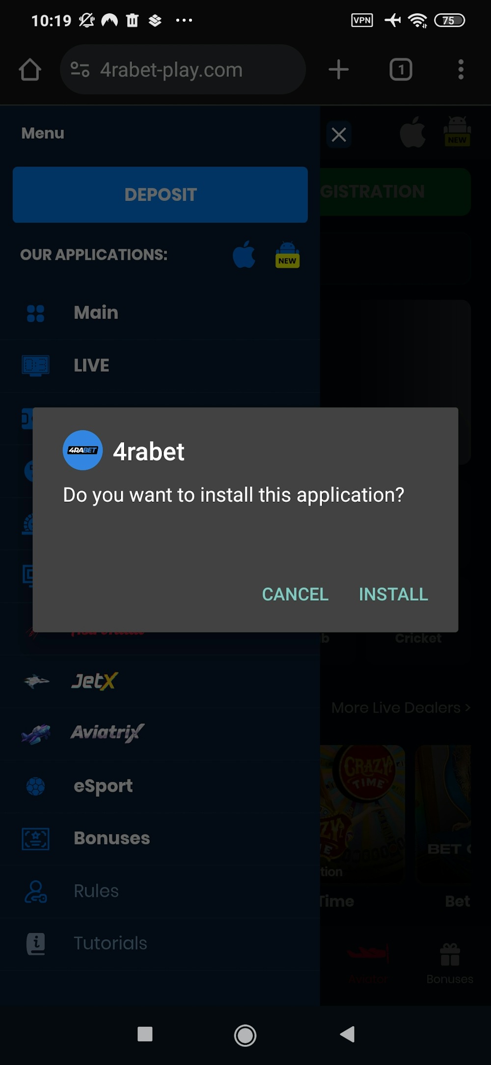 Step7. Install the 4raBet app