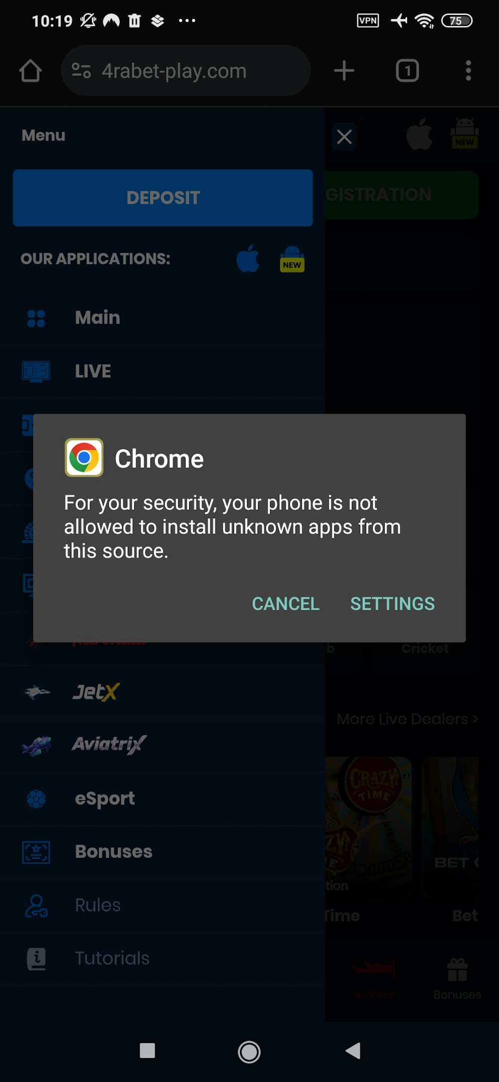 Step5. Go to Settings from the pop-up. 