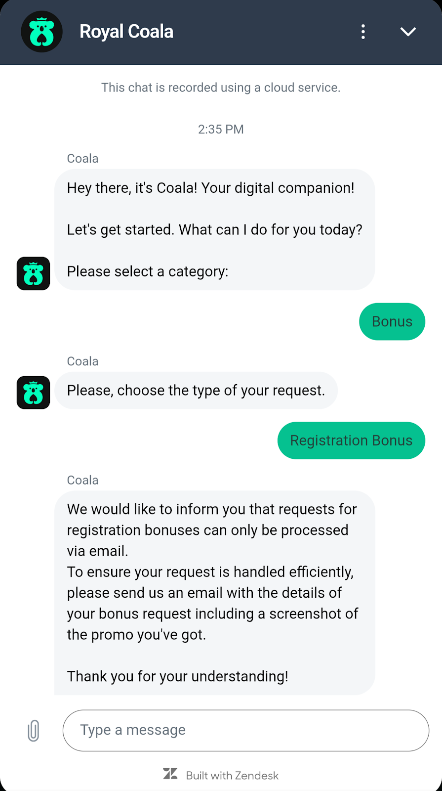 live chat tests at royal coala