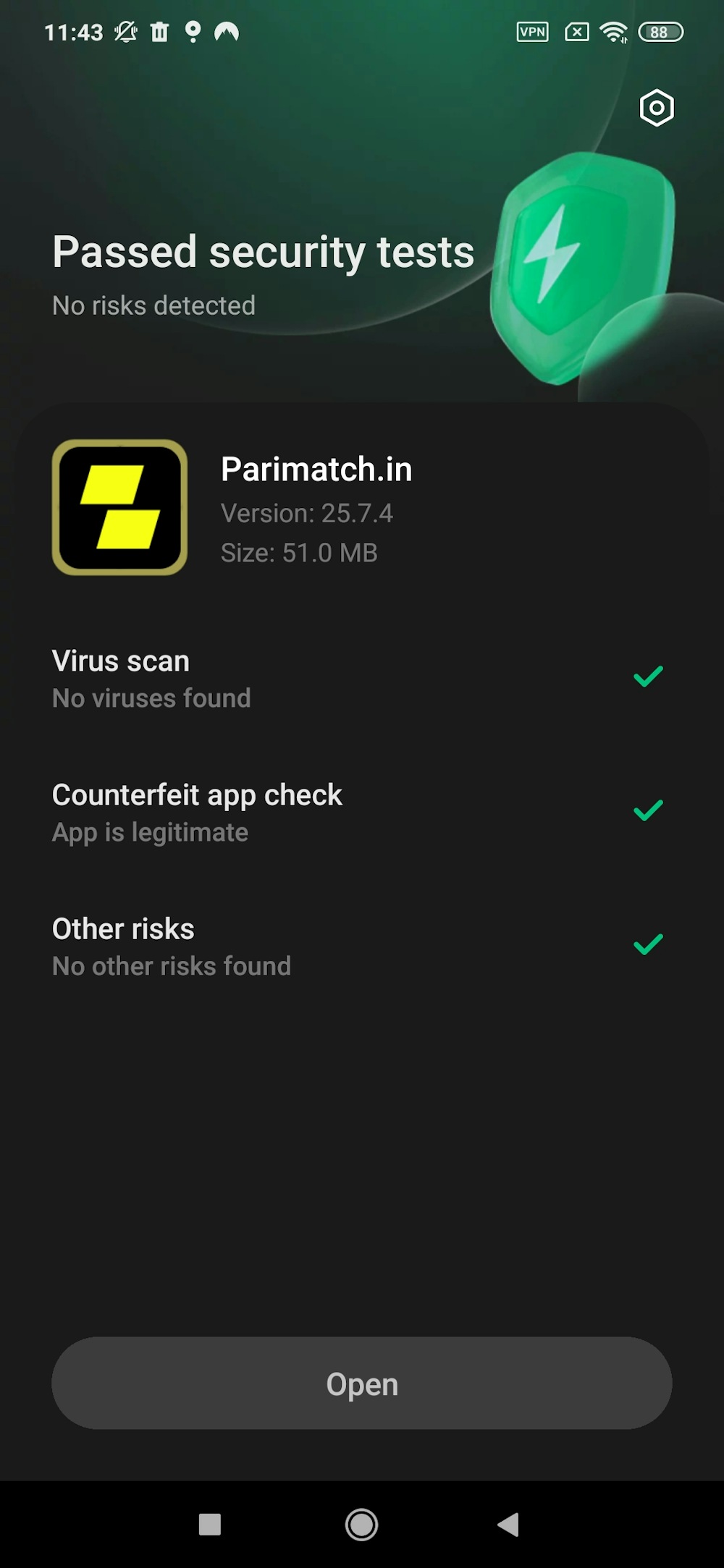 Step12. Parimatch APK app installed.