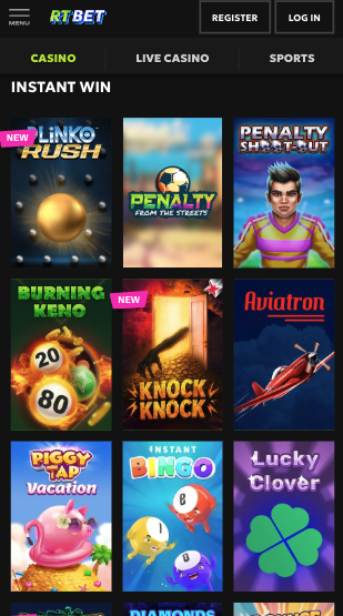 instant game selection at rtbet