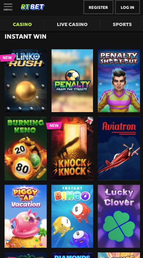 instant game selection at rtbet