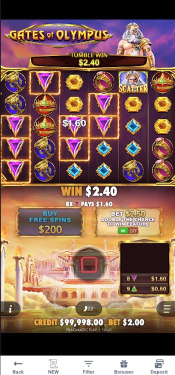 testing Gates of Olympus game at Tonybet