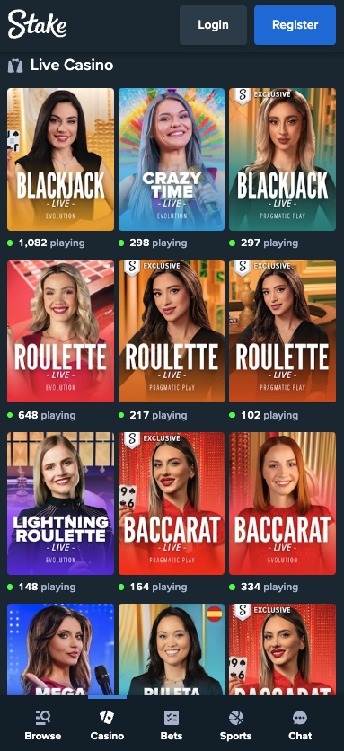 Stake live casino selection preview