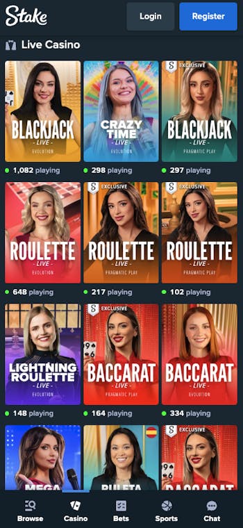 Stake live casino selection preview