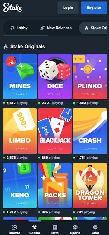 preview of Stake Orginals game selection