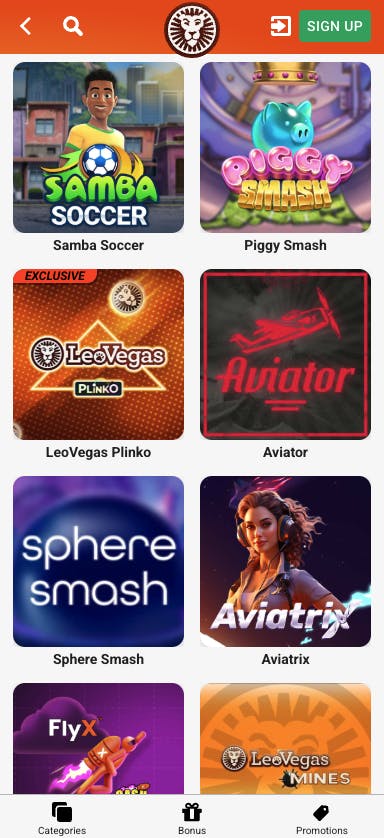 leovegas crash and mine games selection