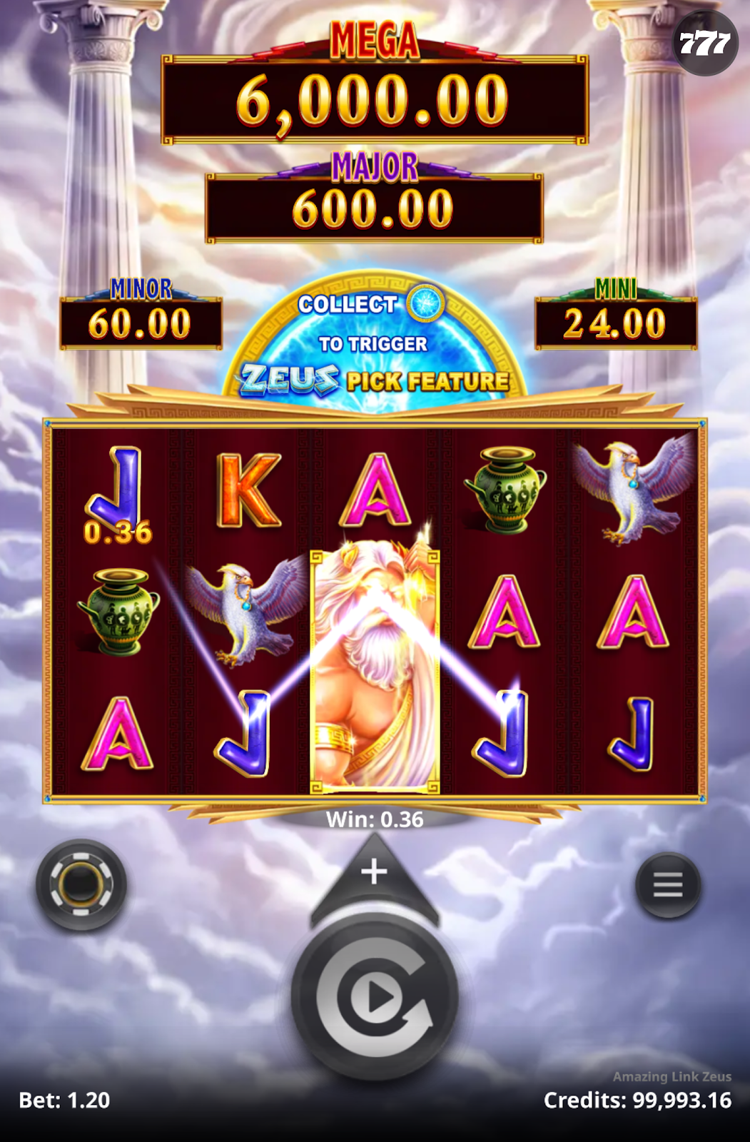 testing Amazing Link Zeus at Spin Palace casino