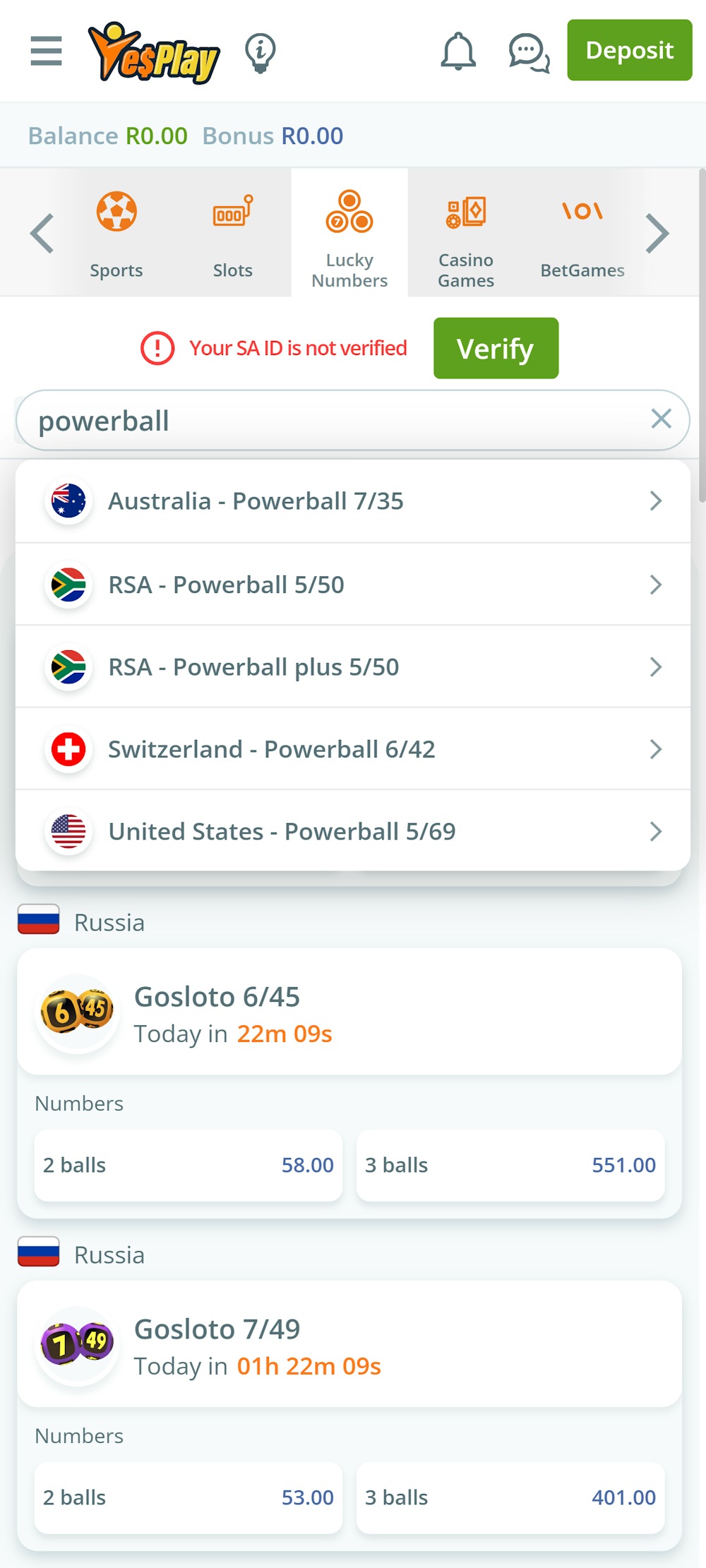 4 - Select one of the Powerball options.