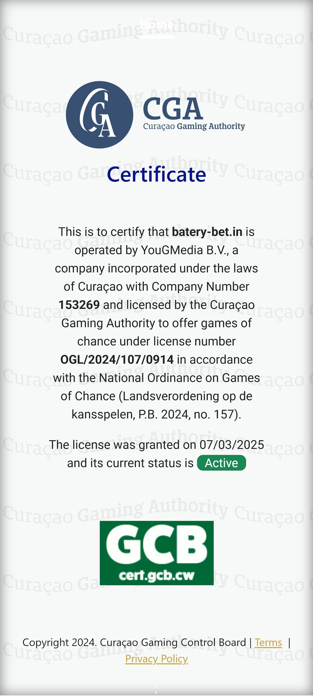 BateryBet GCB Licence