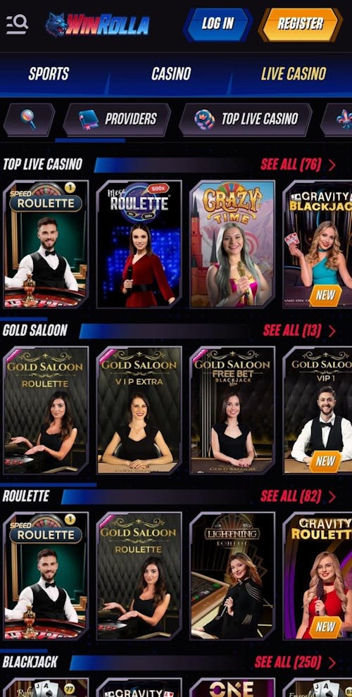 live casino games preview at Win Rolla