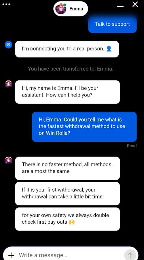 testing Win Rolla live chat