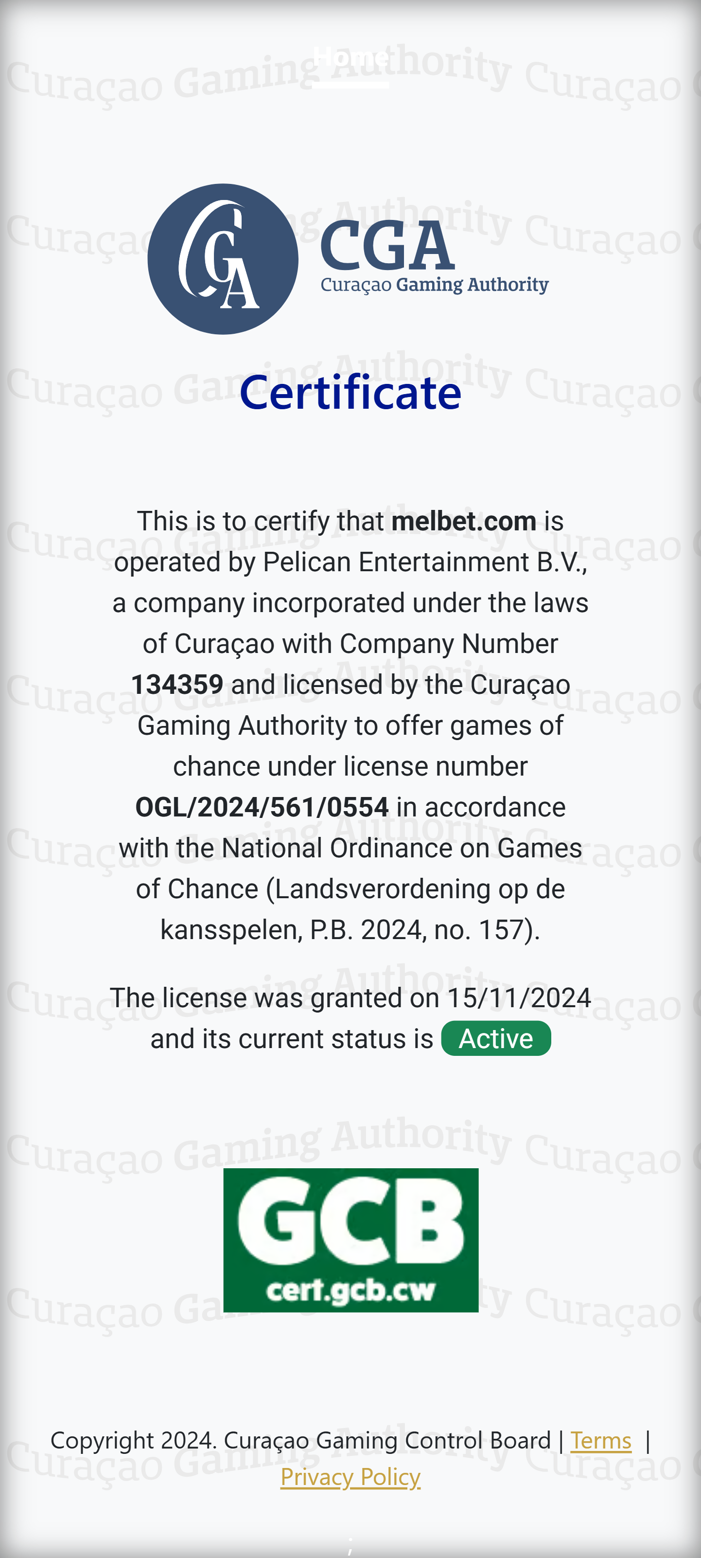 melbet india CGA licence