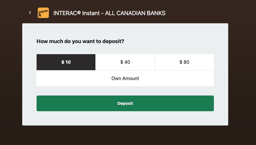 deposit with interac at Yukon Gold Casino