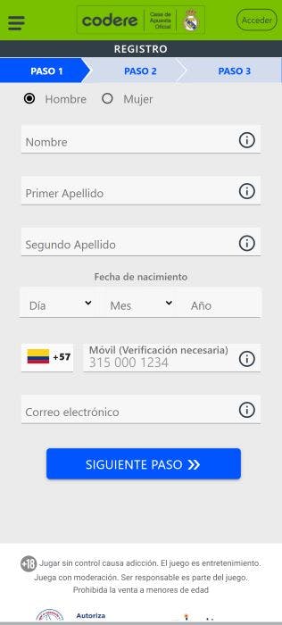Codere registro paso 2