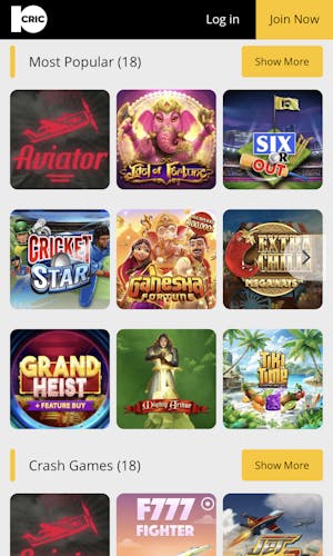 10Cric app most popular games