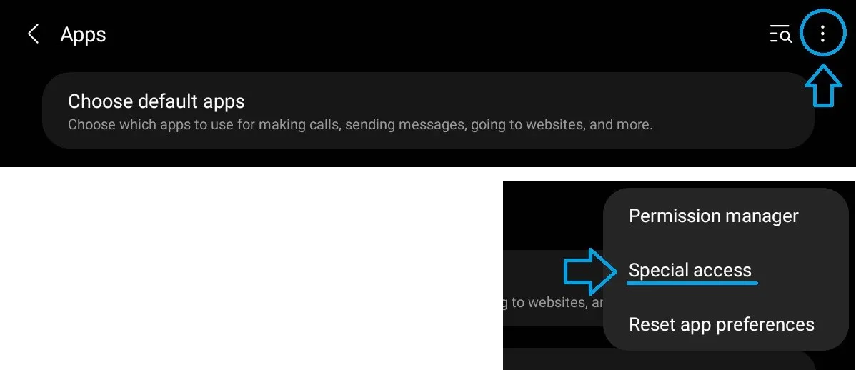 Apps page to Special Access
