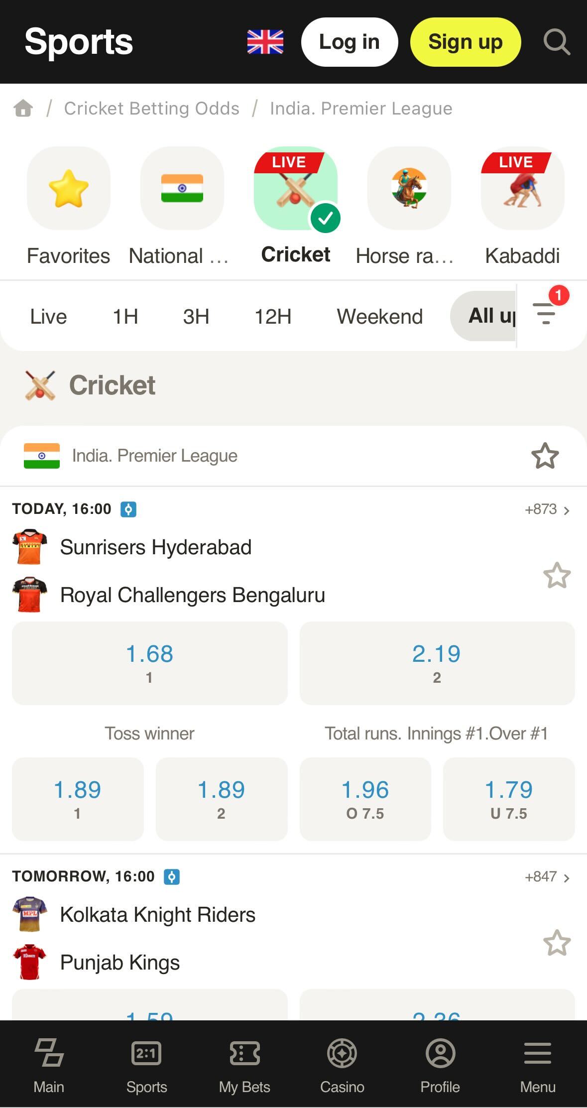 Parimatch app sports betting homepage