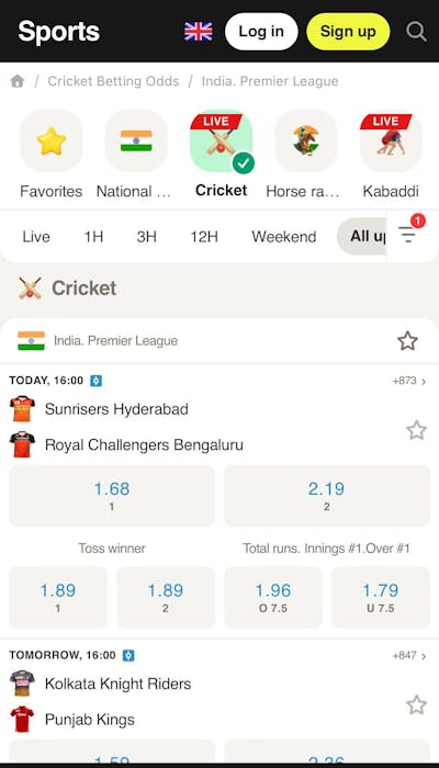 Parimatch app sports betting homepage