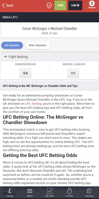 Ladbrokes app UFC betting