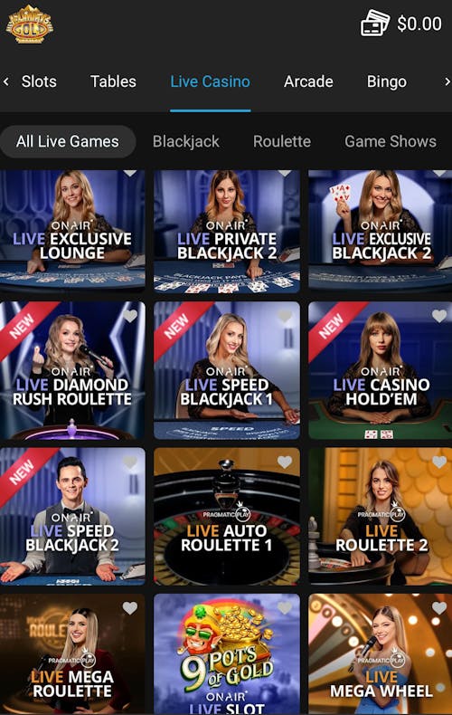 mummys gold live casino game selection
