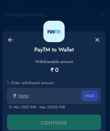 PayTM to wallet withdrawal