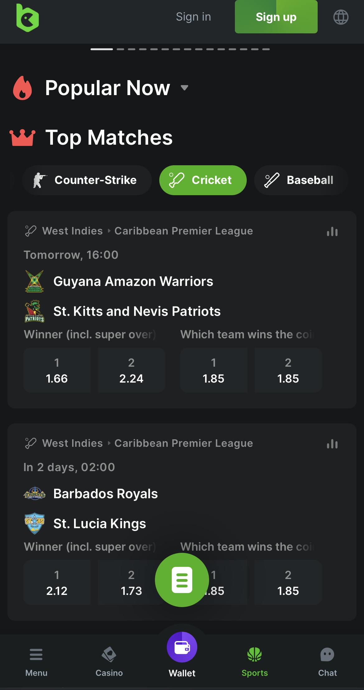 BC game mobile cricket betting