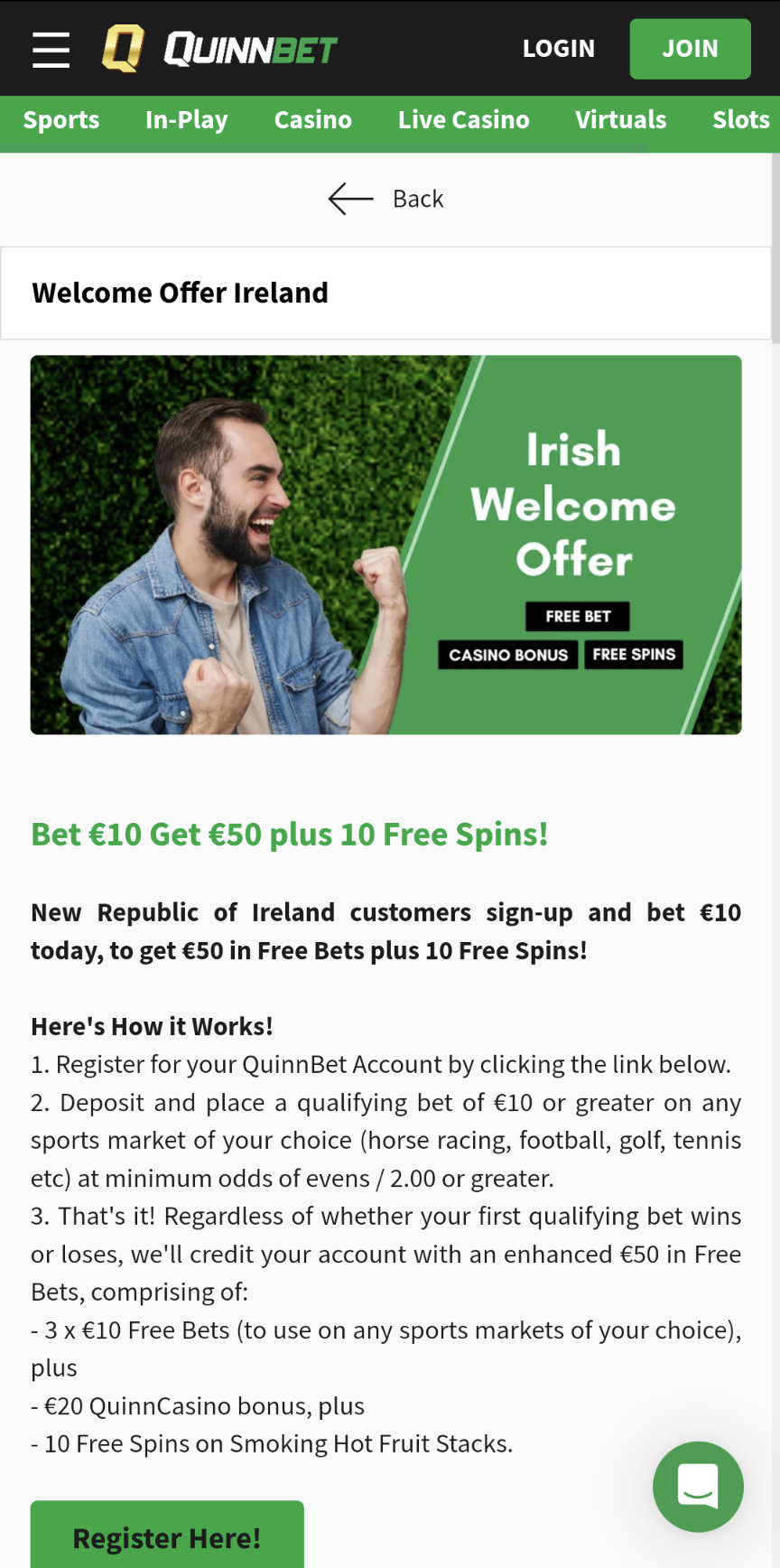 Quinnbet Irish betting app