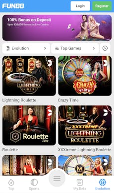 Fun88 app Evolution games