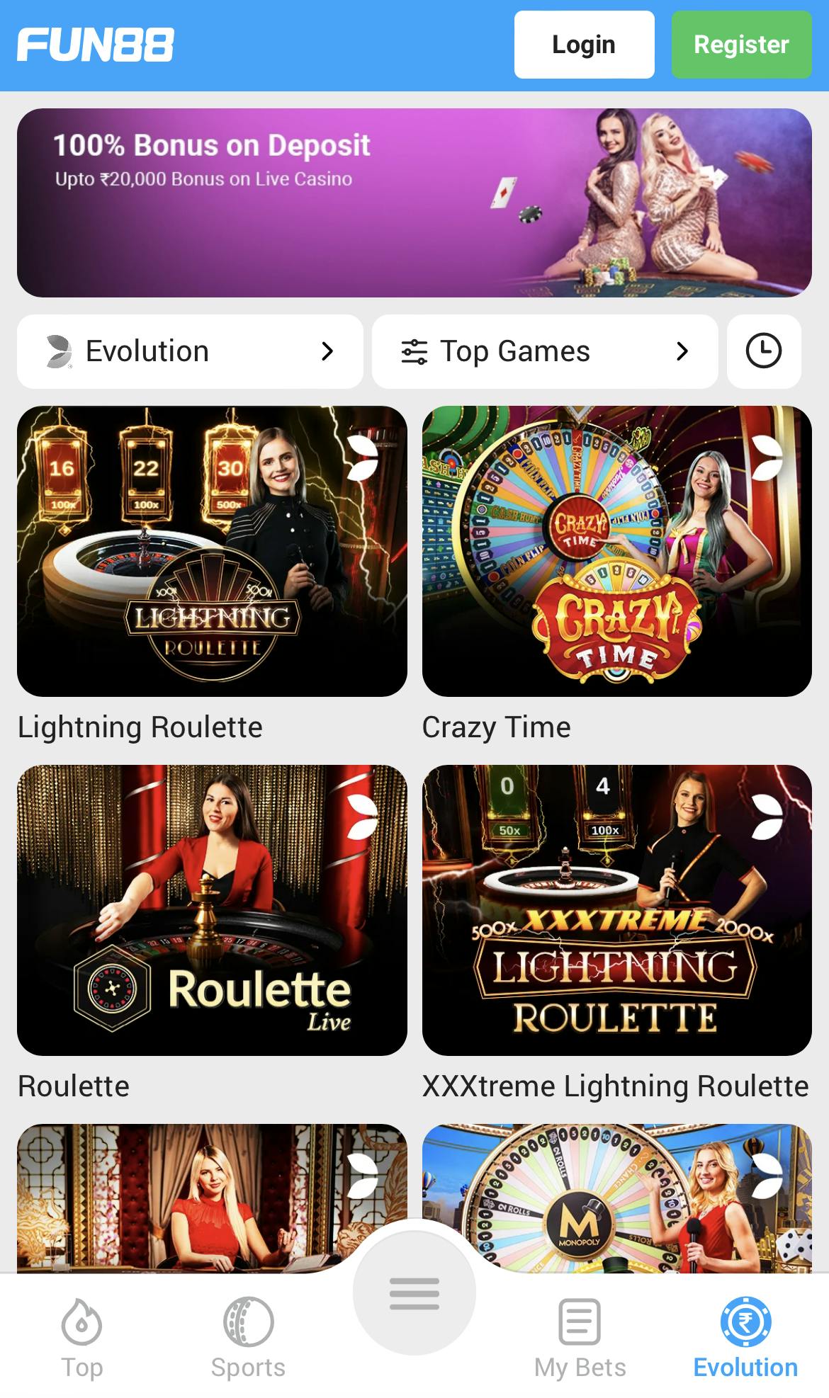 Fun88 app Evolution games