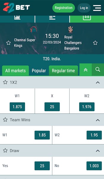 22Bet IPL betting app