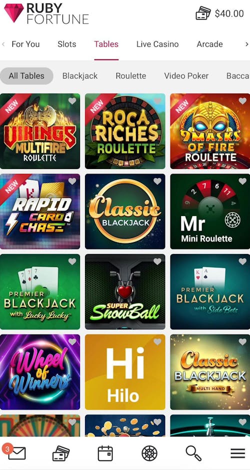 ruby fortune online casino tables