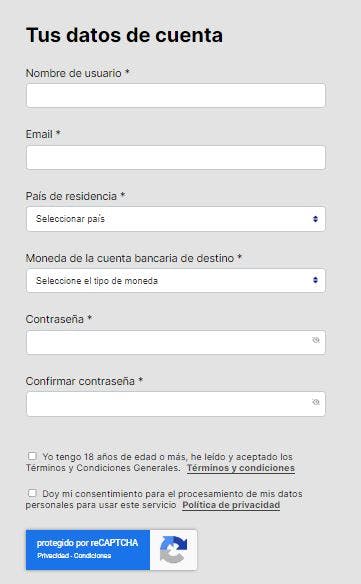 formulario de registro en Rojabet