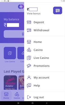 Casino Days App Menu