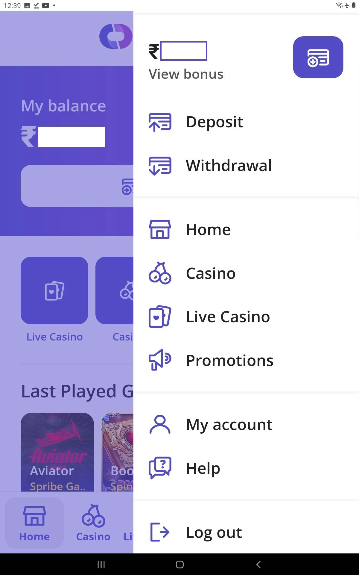 Casino Days App Menu