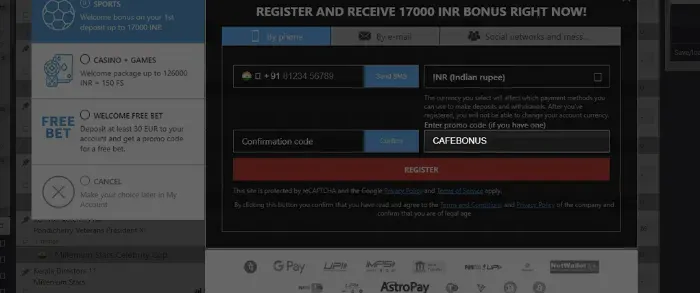 Enter Megapari bonus code