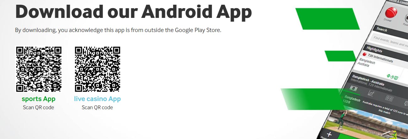 Download Betway Android app QR code links