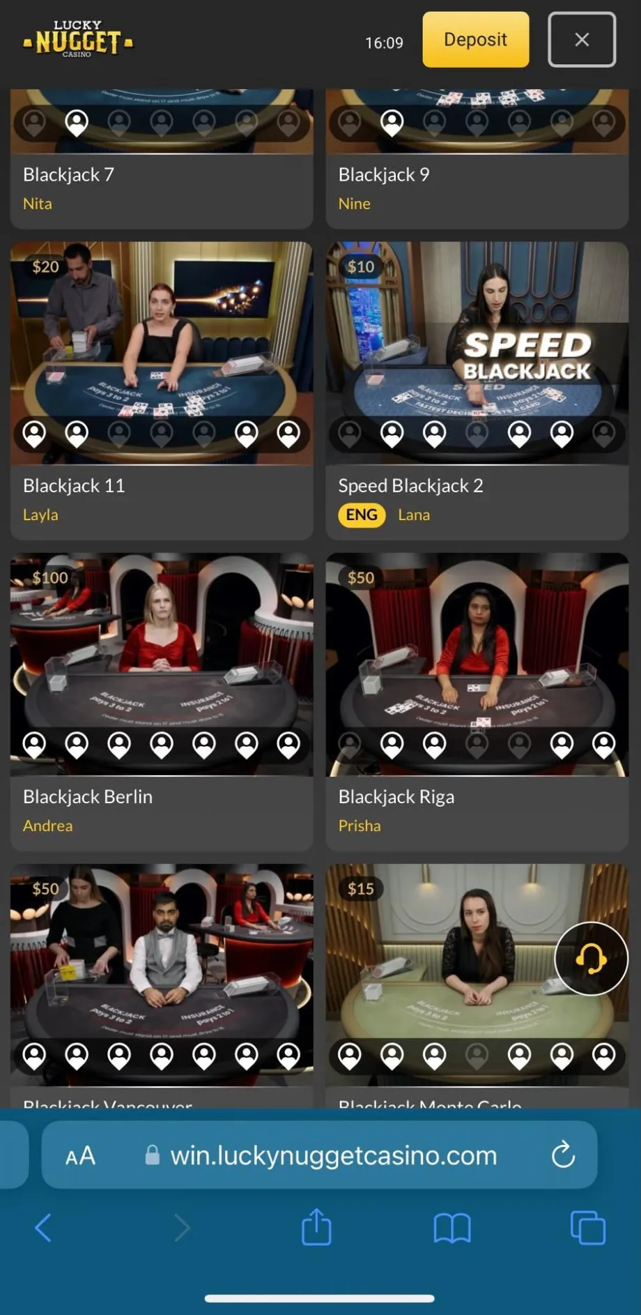 lucky nugget live casino selection